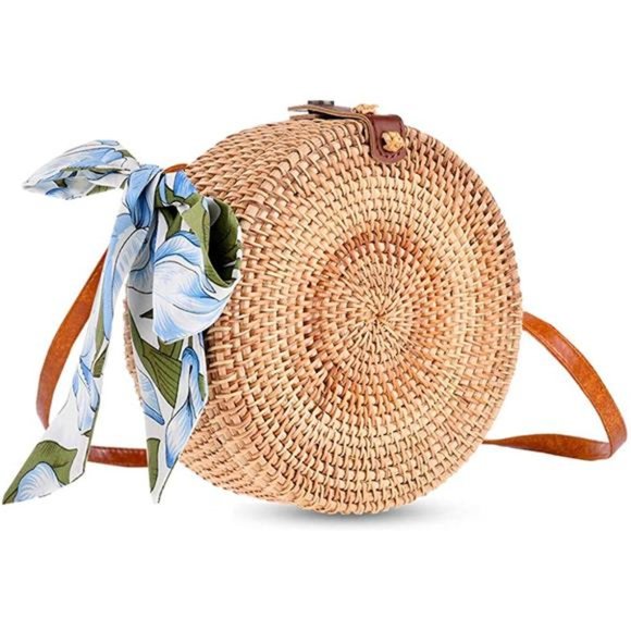Handmade Woven Rattan Bag For Women - Round Or Square Style, Crossbody Or Handbag, Lightweight Straw Purse With Leather Strap - View #2
